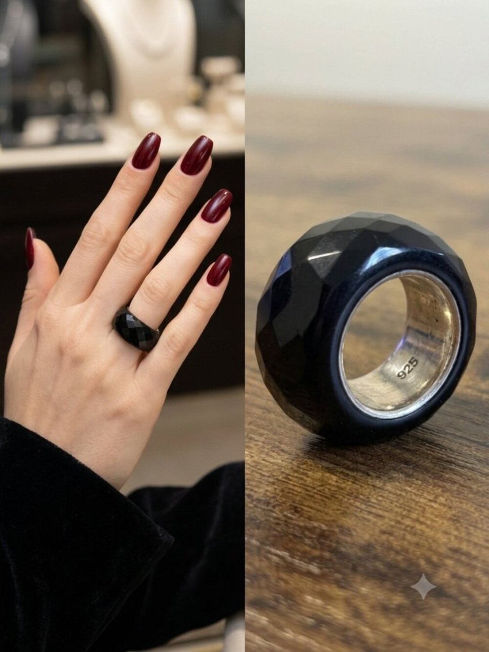 Faceted Black Statement Ring 925